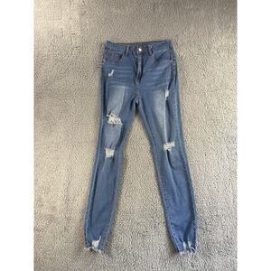 Distressed Skinny Jeans Women 27x29 High Rise Skinny Raw Hem Boho Chic‎ Casual